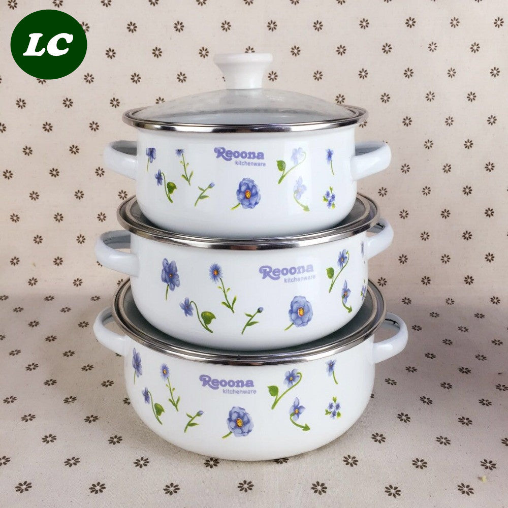 free shipping cooking tools enamel casserole pots set mini kitchen utensil with glass cover