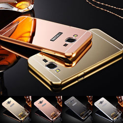 Etui For Samsung Galaxy J5 J7 2016 J3 J510 J710 Luxury Gold Plating Armor Aluminum Metal Frame + Mirror Acrylic Case Back Cover