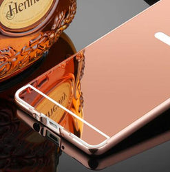 Etui For Samsung Galaxy J5 J7 2016 J3 J510 J710 Luxury Gold Plating Armor Aluminum Metal Frame + Mirror Acrylic Case Back Cover