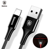 Baseus LED Light USB Cable For iPhone 8 7 6 USB Charger Cable For iPhoneX iPad Fast Charger Charging Cable 2A Mobile Phone Cable