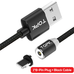 TOPK 1M LED Magnetic Cable For iPhone X 8 7 Plus iPad Air & Micro USB Cable & USB Type C Cable Nylon Braided Magnet Charger