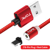 TOPK 1M LED Magnetic Cable For iPhone X 8 7 Plus iPad Air & Micro USB Cable & USB Type C Cable Nylon Braided Magnet Charger