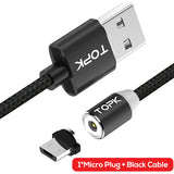 TOPK 1M LED Magnetic Cable For iPhone X 8 7 Plus iPad Air & Micro USB Cable & USB Type C Cable Nylon Braided Magnet Charger