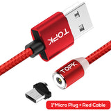 TOPK 1M LED Magnetic Cable For iPhone X 8 7 Plus iPad Air & Micro USB Cable & USB Type C Cable Nylon Braided Magnet Charger