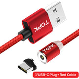 TOPK 1M LED Magnetic Cable For iPhone X 8 7 Plus iPad Air & Micro USB Cable & USB Type C Cable Nylon Braided Magnet Charger