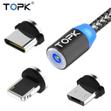 TOPK RLine1 LED Magnetic USB Cable , Magnet Plug & USB Type C Cable & Micro USB Cable & USB Cable for iPhone X 8 7 6 Plus 5s SE