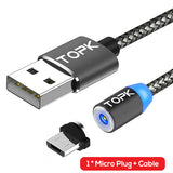 TOPK RLine1 LED Magnetic USB Cable , Magnet Plug & USB Type C Cable & Micro USB Cable & USB Cable for iPhone X 8 7 6 Plus 5s SE