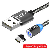 TOPK RLine1 LED Magnetic USB Cable , Magnet Plug & USB Type C Cable & Micro USB Cable & USB Cable for iPhone X 8 7 6 Plus 5s SE