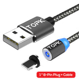 TOPK RLine1 LED Magnetic USB Cable , Magnet Plug & USB Type C Cable & Micro USB Cable & USB Cable for iPhone X 8 7 6 Plus 5s SE
